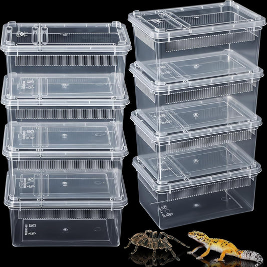 Irenare 8 Pcs Reptile Breeding Breeding Box Plastic Spider Terrarium Tarantula Feeding Box for Bearded Dragon Lizard Spider Gecko Scorpion (Vent Strips,5.9 x 3.9 x 2.5 Inch)