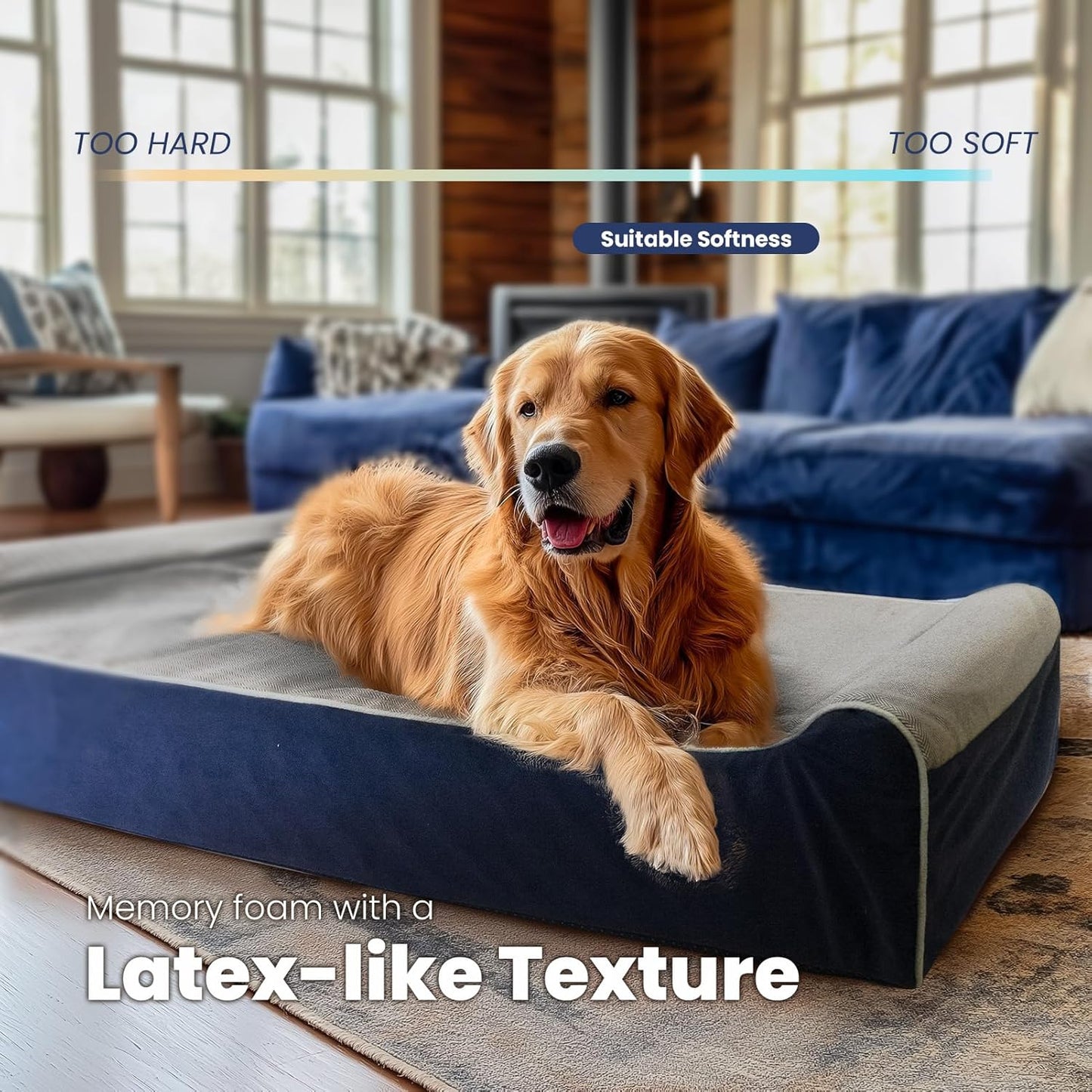 Laifug Orthopedic Memory Foam Extra Large Dog Bed Pillow (50"x36"x10", Gray Blue) Durable Waterproof Lining and Removable Washable Cover and Smart Design