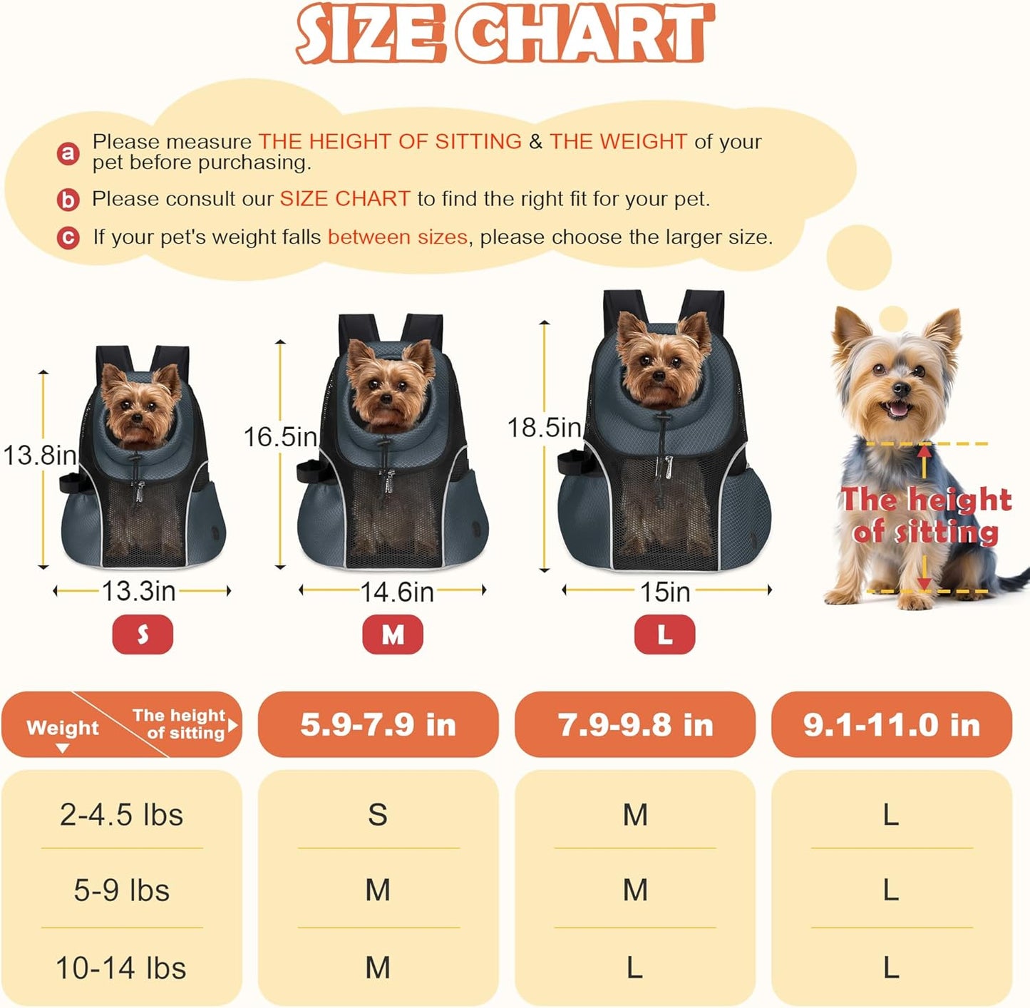 WOYYHO Pet Dog Carrier Backpack Small Dog Front Backpack Ventilated Mesh Dog Travel Back Pack with Safety Belt for Travel Hiking Cycling Outdoor Adventures (Size S: 2-4.5 lbs, Dark Gray)