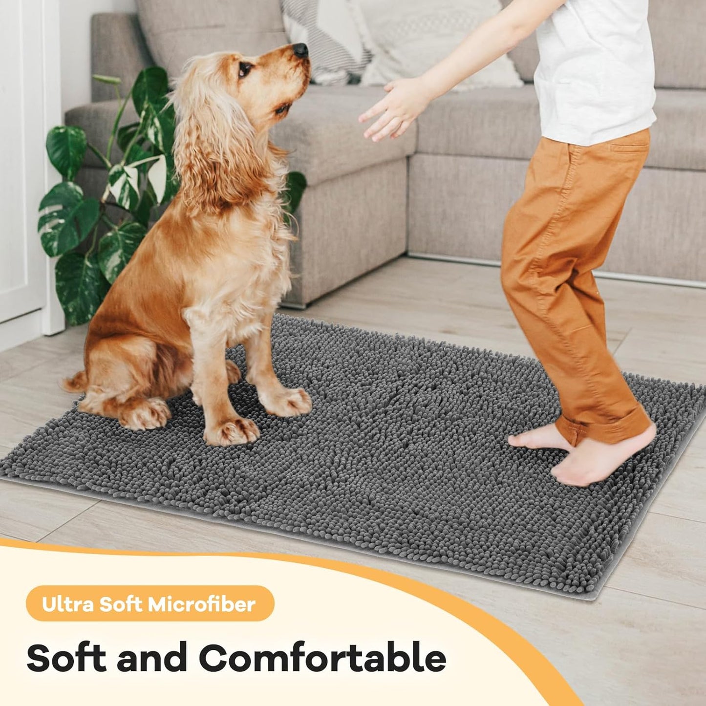 Absorbent Dog Door Mat for Muddy Paws, 48" x 30" Chenille Indoor Mats for Entryway, Trap Dirt Front Door Mat Indoor Entrance Washable Non Slip Soft