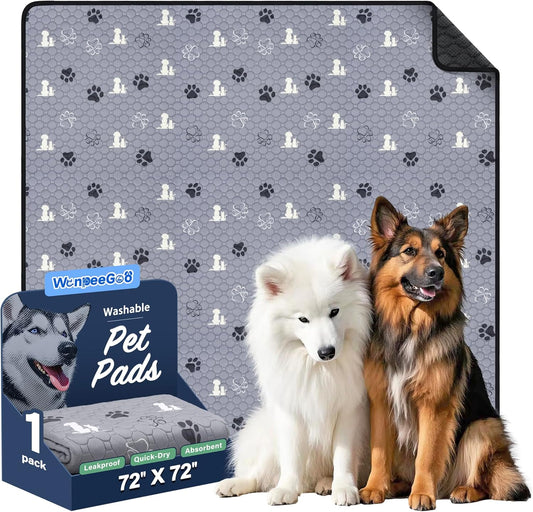 Washable Dog Pads - Extra Large Reusable Training Mat, Absorbent Non-Slip Potty Pads for Dogs, Grey 72"x72"