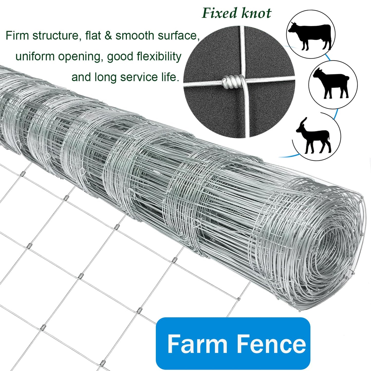 Farm Fence 6ft x 100ft Heavy Zinc Coating Field Wire Fencing, Deer Fence, Galvanized Livestock Fence,Goat Fence,Hog Wire Fencing, Garden Fencing Used to Yard and Garden