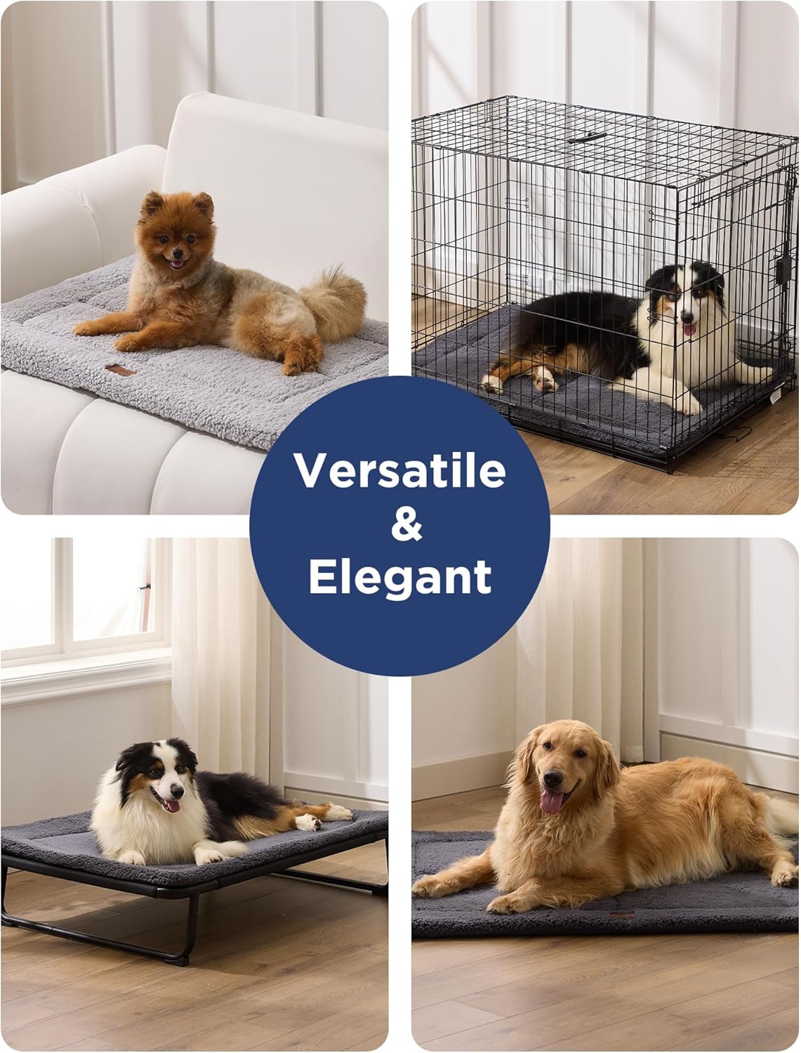 Joydeco Low Profile Dog Crate Mat Reversible Bed Pad, Washable Dog Pad Mat with Ultra Soft Fleece, Compact Design Kennel Beds Mats for Extra-Large Medium Small Pets, 41" x 28" Gray