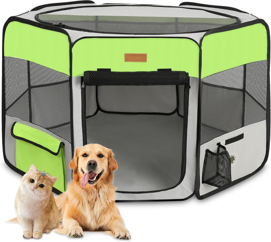Dog Playpen, Portable Pet Play Pen for Cat, Puppies, Rabbits, Chickens, Foldable Large-Capacity Pet Tent for Indoor/Outdoor Travel Camping Green
