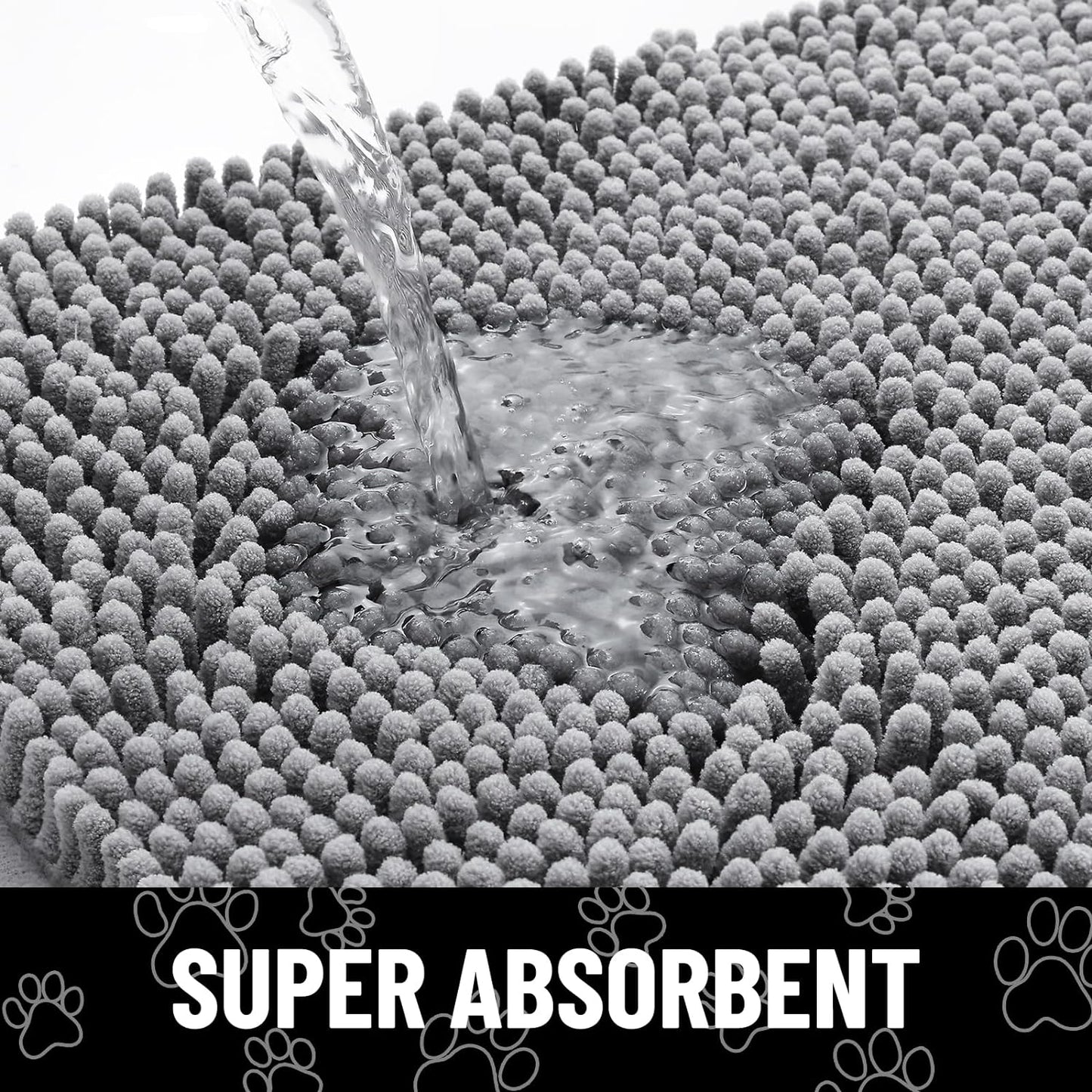 Smiry Dog Door Mat for Muddy Paws, Absorbent Dirt Trapper Non Slip Quick Dry Washable Chenille Mat for Mud Dogs, Entry Rug for Indoor and Outdoor (21x34 Inches, Grey)