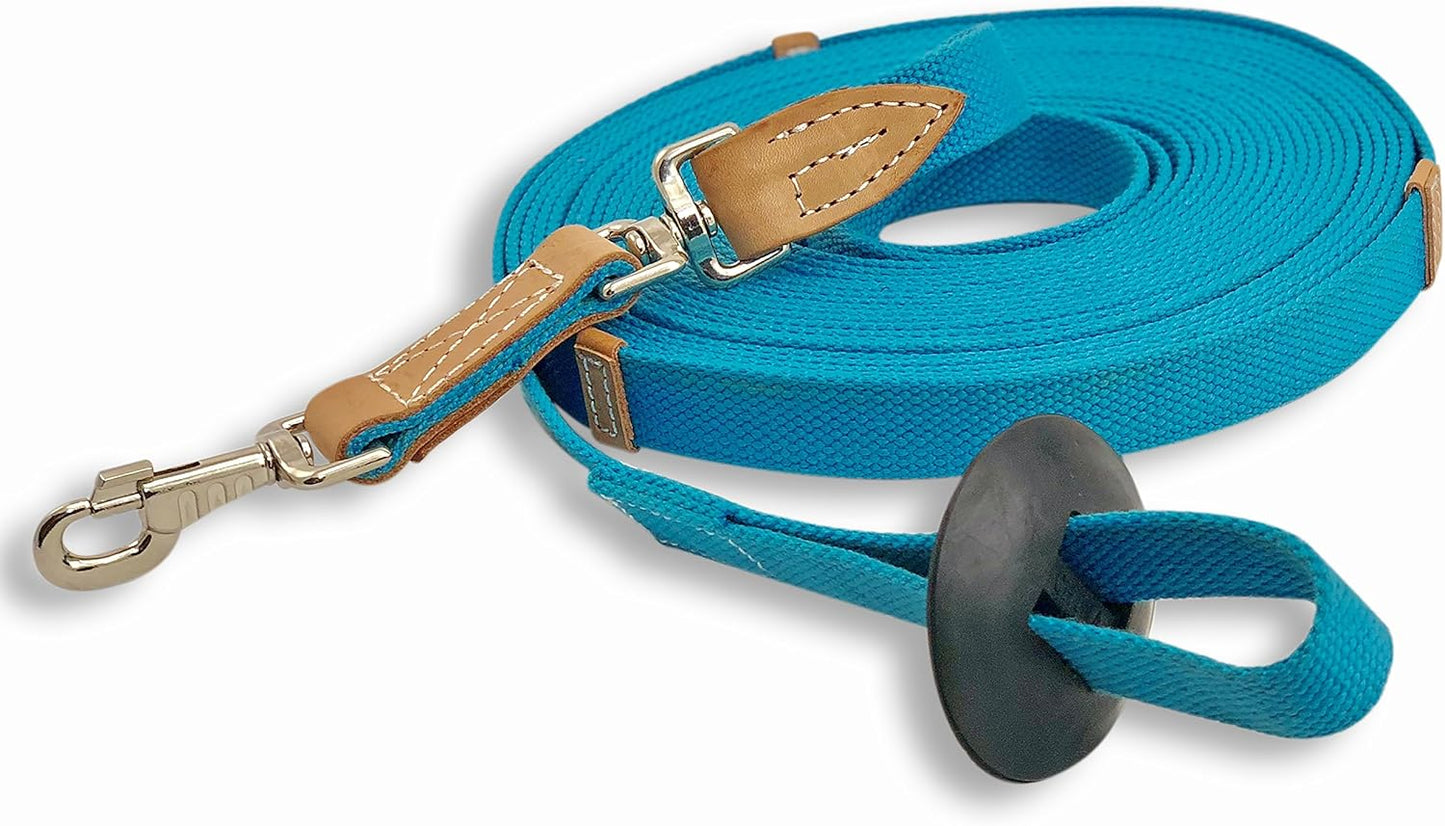 Southwestern Equine 35' Flat Cotton Web Lunge Line with Bolt Snap & Rubber Stop (35', Turquoise)