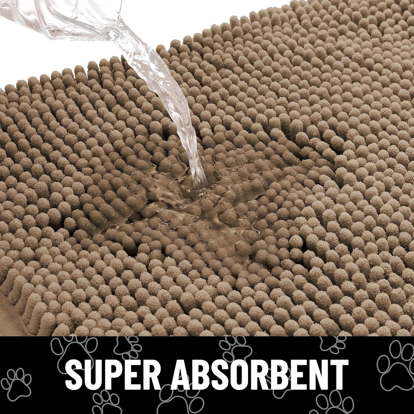 Smiry Dog Door Mat for Muddy Paws, Absorbent Dirt Trapper Non Slip Quick Dry Washable Chenille Mat for Mud Dogs, Entry Rug for Indoor and Outdoor (47x24 Inches, Camel)