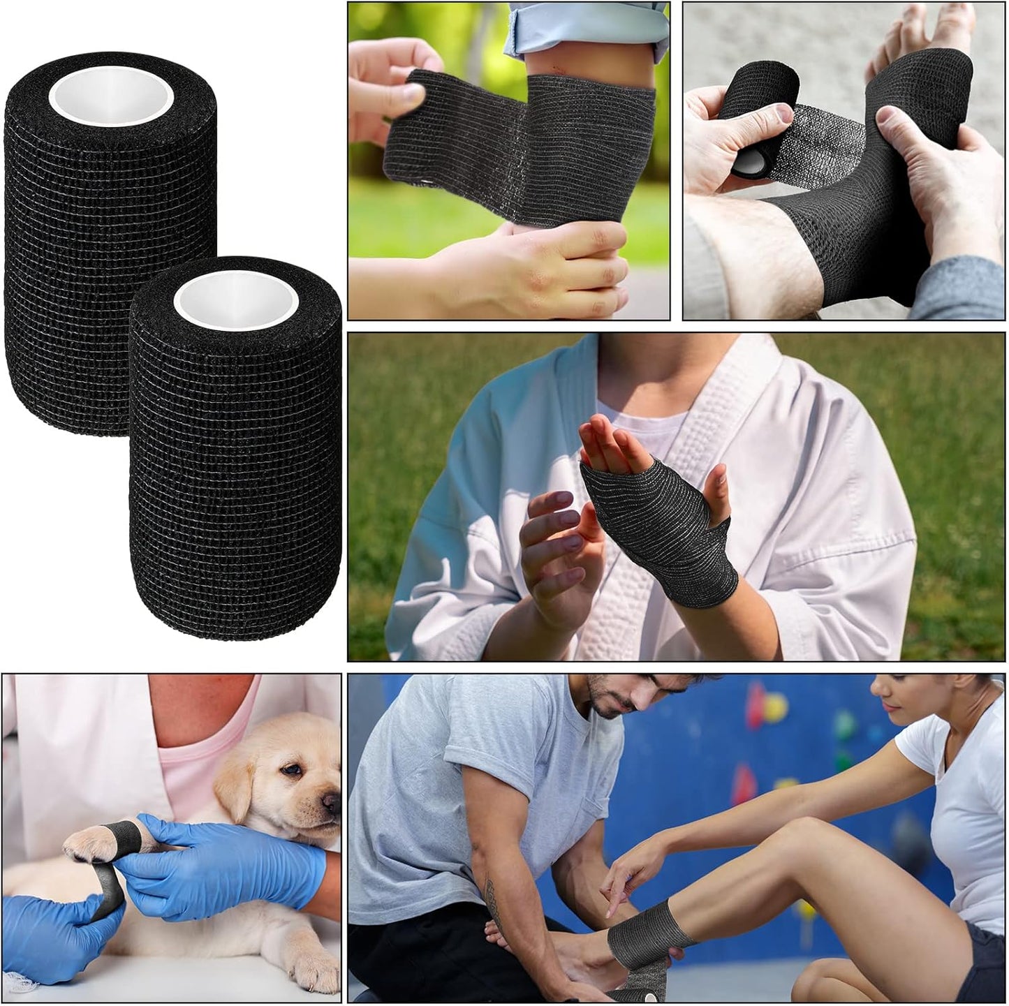 Treela 36 Pcs Self Adherent Bandage 4" X 5 Yard Wrap Breathable Cohesive Bandage Elastic Adhesive Tape for Stretch Athletic Sports Wrist Ankle(Black)