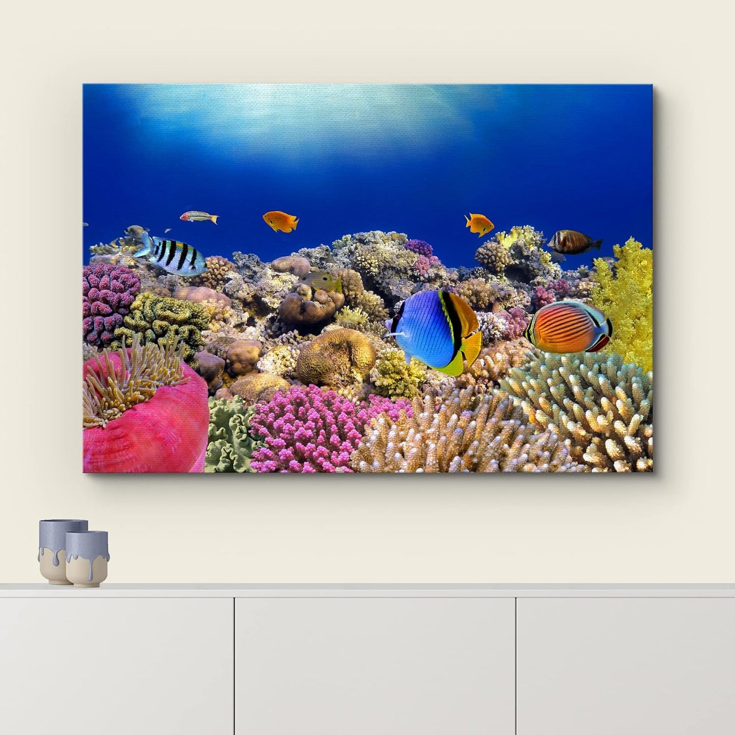 wall26 Canvas Print Wall Art Vibrant Coral Reef Anemone Fish Ecosystem Nature Animals Photography Realism Rustic Scenic Landscape Wilderness Earth Colorful for Living Room, Bedroom, Office - 16"x24"