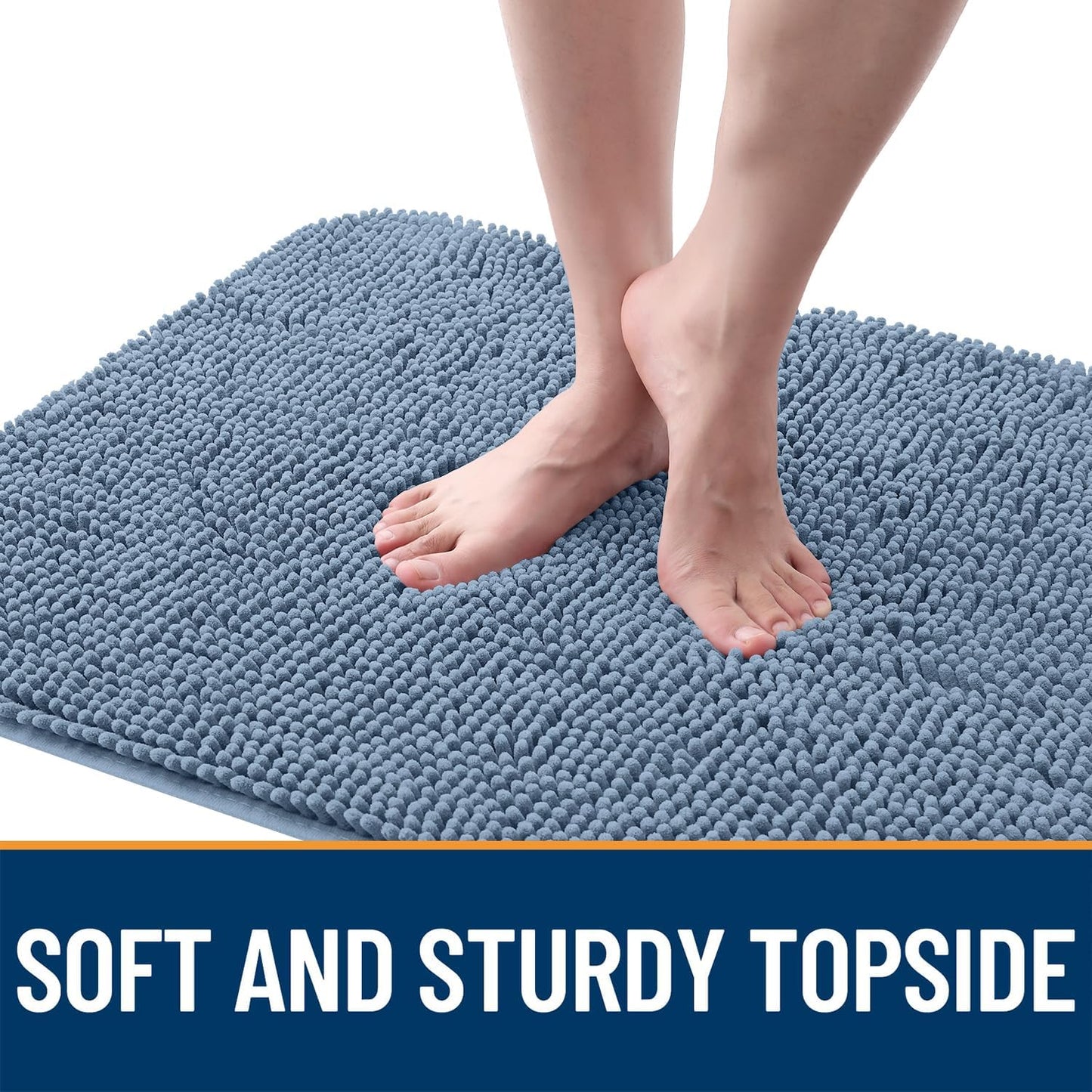 OLANLY Dog Door Mat for Muddy Paws 47x17, Absorbs Moisture and Dirt, Absorbent Non-Slip Washable Doormat, Quick Dry Chenille Mud Mat for Dogs, Entry Indoor Entryway Carpet for Inside Floor, Airy Blue