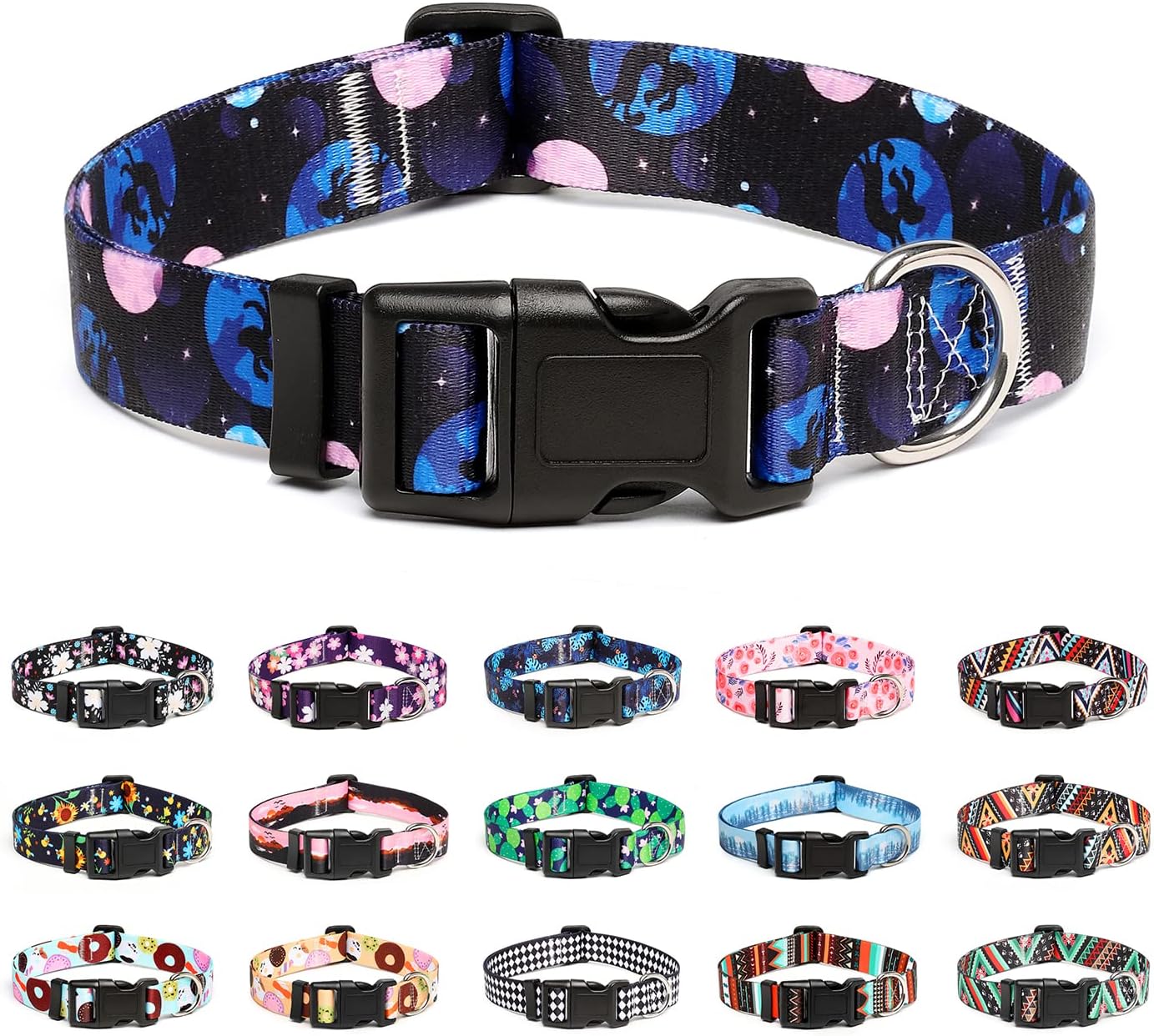 Mercano Adjustable Dog Collar - Special Design Patterns, Soft Nylon Comfortable Sturdy Pet Collar for Small Medium Large Dogs (XS, Night Sky)
