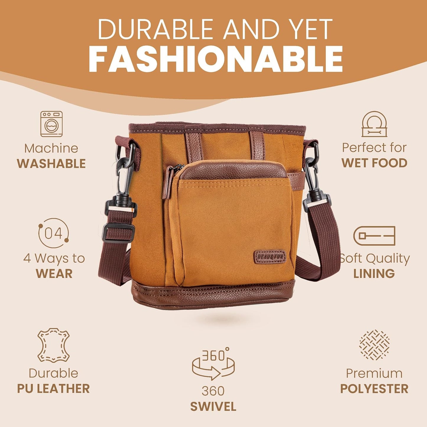 BEAU&FUR Dog Treat Pouch with Clicker for Training - Hands-Free Dog Treat Bag with Magnetic Closure, Built-in Poop Bag Holder Pocket