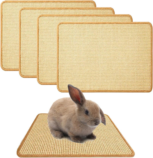 Oncpcare 4PCS Rabbit Scratch Mat - Natural Bunny Scratching Pad for Claws & Teeth Care, Cages & Pet Cage Bedding, 16x12