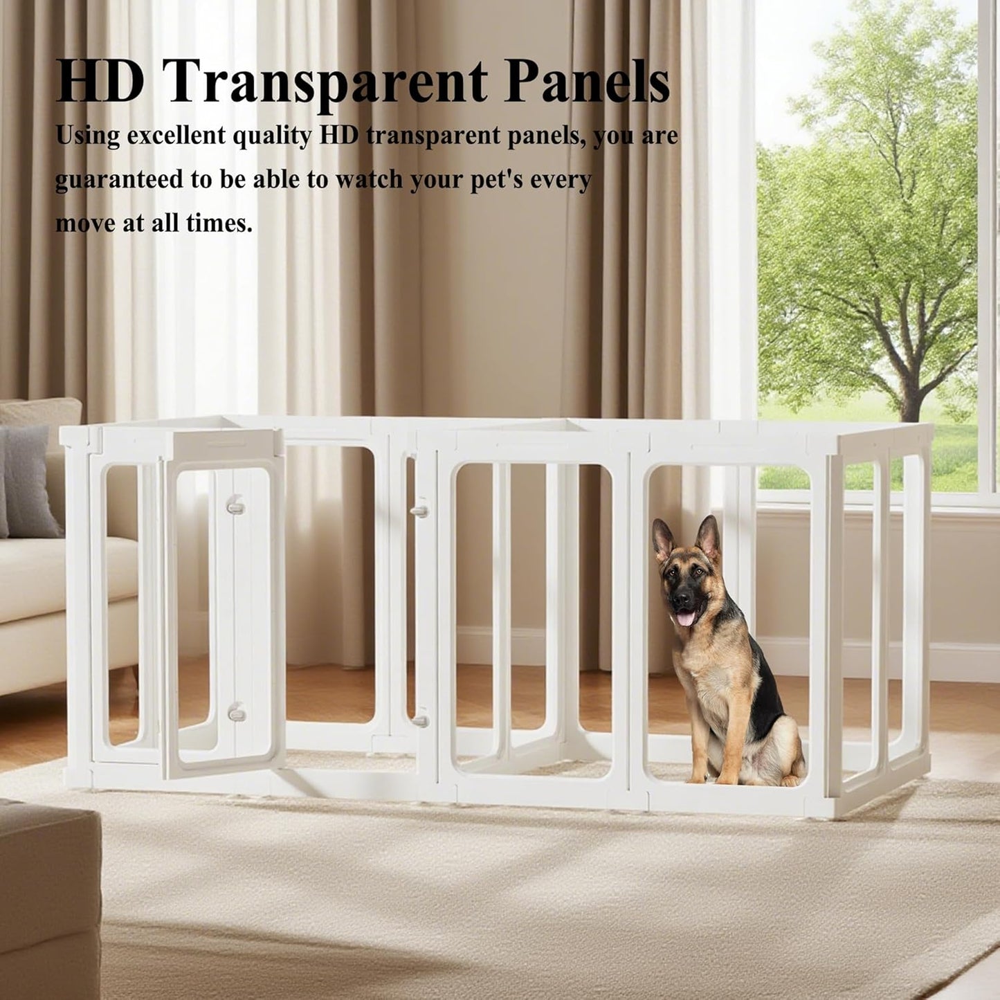 Clear Acrylic Dog Playpen with Door, for Puppy Cat Rabbit Transparent Pet Pen, Dog Playpen Indoor, Dog Fence, Easy Assemble & Cleaning Dog Pen for Small & Medium Dogs (29.5“ Height, 14PCS)