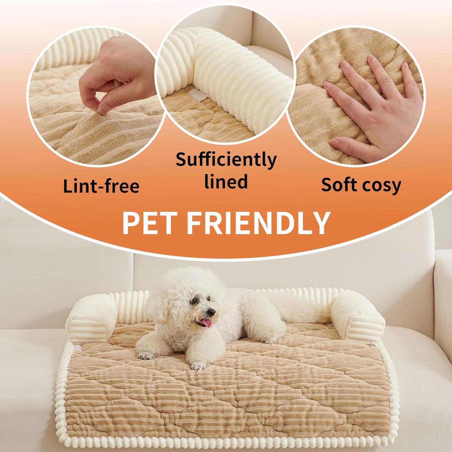 HAOMAIJIA Dog Couch Bed for Small Dogs, Non Slip Pet Couch Covers for Sofa Thick Soft Washable Dog Couch Cover Protector All Seasons Universal Dogs and Cats Bed Mat (Khaki, Small)