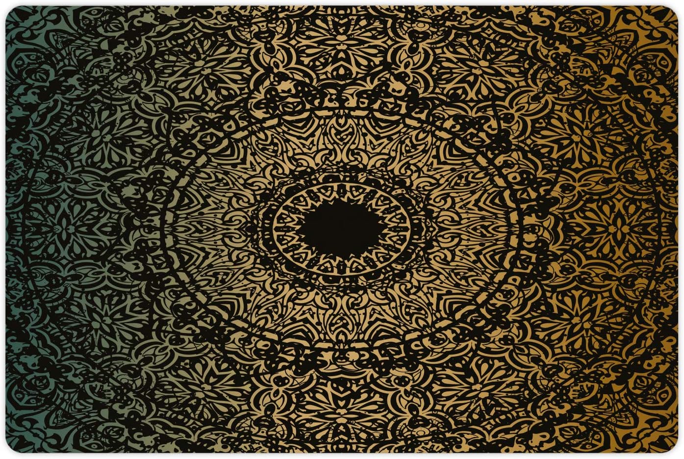 Lunarable Mandala Pet Mat for Food and Water, Round Design Detailed Floral Pattern in Earthy Tones, Non-Slip Rubber Mat for Dogs and Cats, 18" X 12", Fern Green