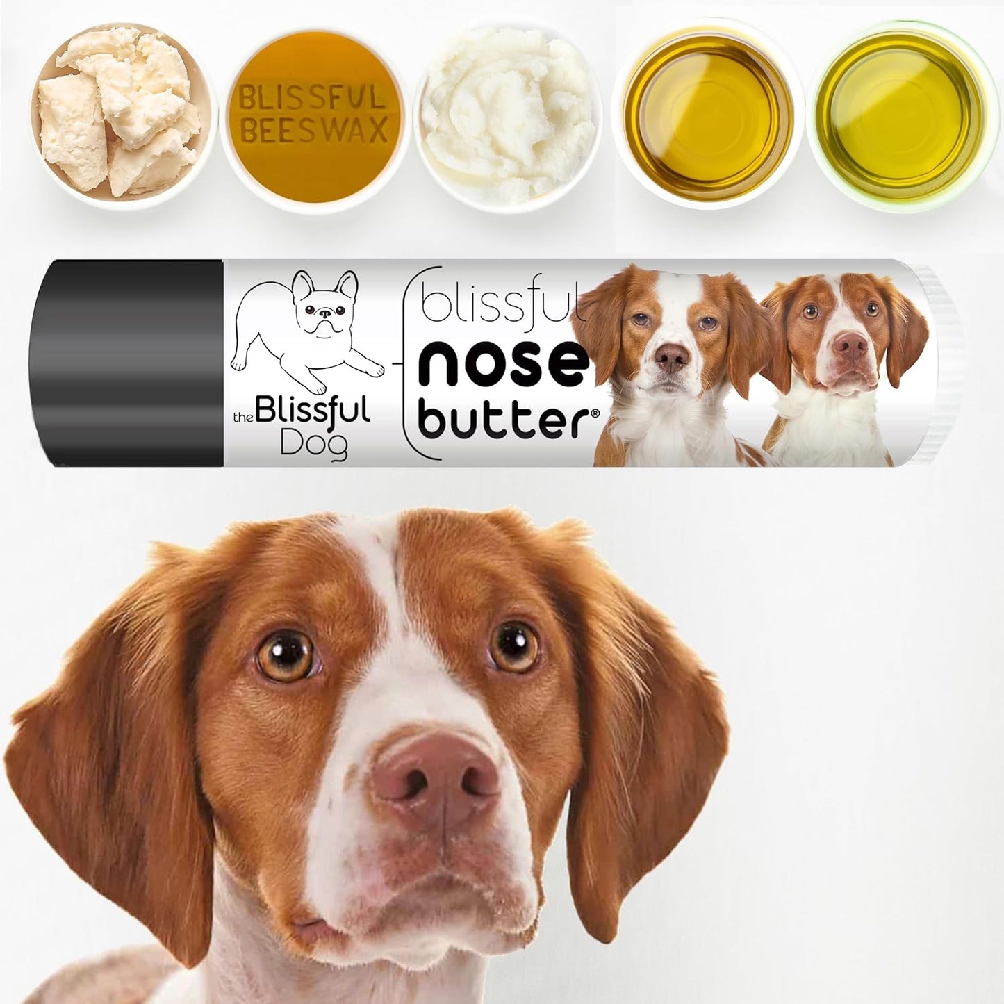 The Blissful Dog Brittany Spaniel Nose Butter for Dry, Cracked Skin, Lick-Safe Dog Nose Balm with Moisturizing Shea Butter, Almond, Olive, and Essential Oils, Pet Supplies, Uncented, 0.15 oz.