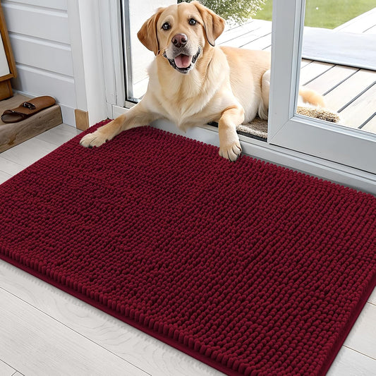 OLANLY Dog Door Mat for Muddy Paws 36x24, Absorbs Moisture and Dirt, Absorbent Non-Slip Washable Doormat, Quick Dry Chenille Mud Mat for Dogs, Entry Indoor Entryway Carpet for Inside Floor, Burgundy