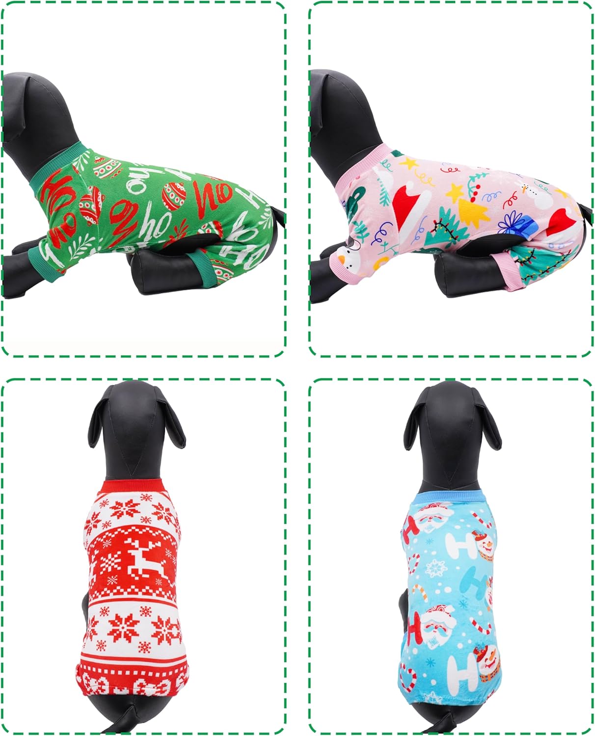 PET SHOW 4 Pack Small Dog Christmas Pajamas Holiday Dog Clothes Doggies Girl Boy Soft Stretchy PJs Xmas Jumpsuit Puppy Cats Onesies Red Green Outfits with Sleeve Pets Dachshund Costume S