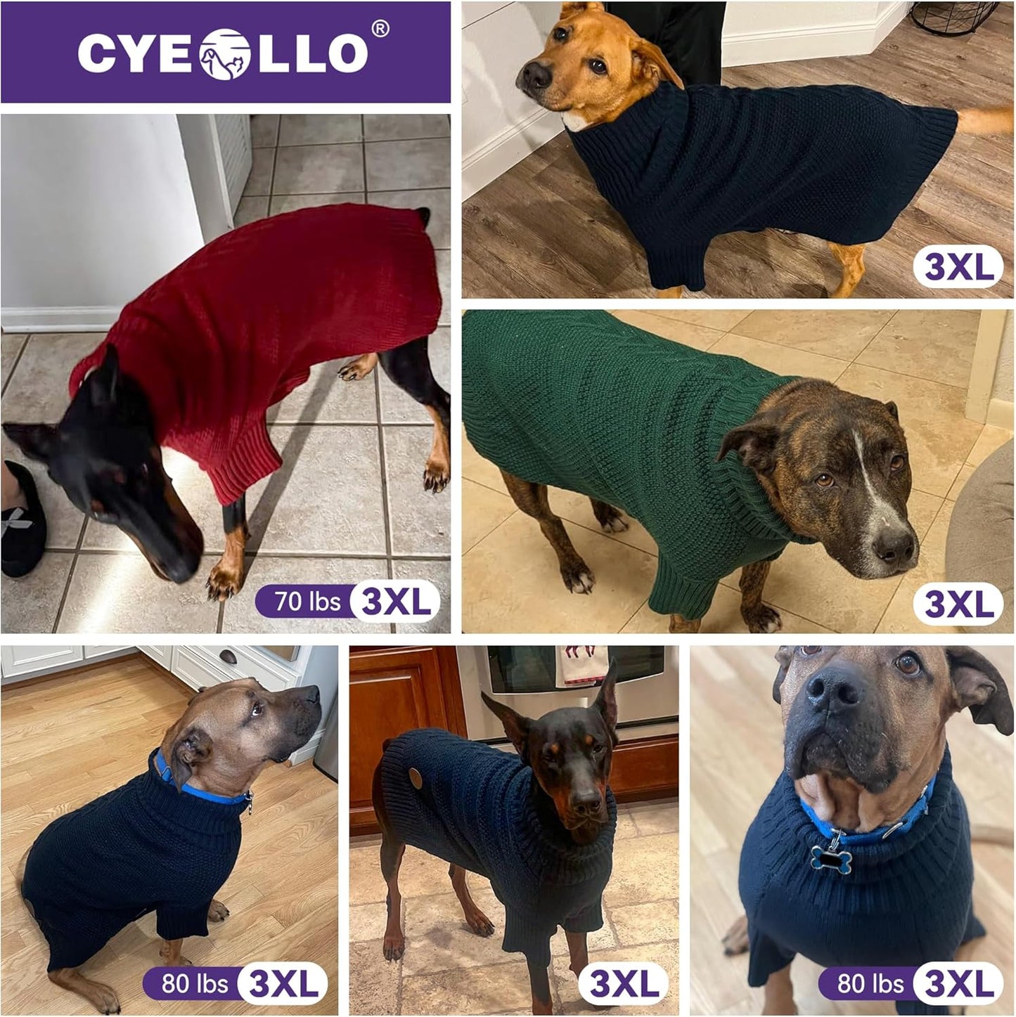 cyeollo Dog Sweater Knitwear Turtleneck Soft Knitwear Pullover Sweaters with Leash Hole Warm Dog Clothes for Large Dogs,Pink, XXXL