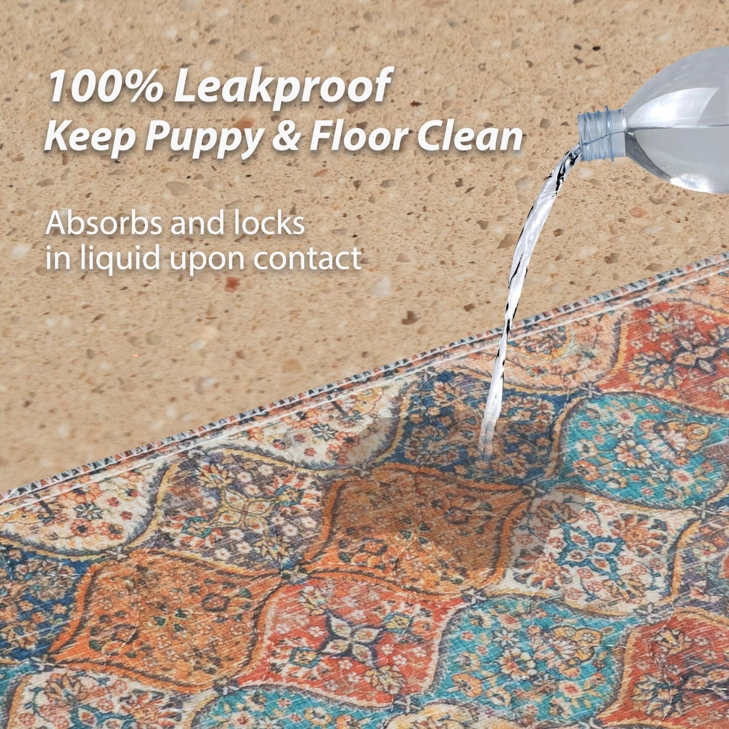 nunubaby 4PACK Washable Pee Pads for Dogs, Stylish, Non-Slip and Leak-Proof Pee Pads. Reusable Potty Pads for Dogs for Crates and Floors.(Cream/Multi, 18" x24")