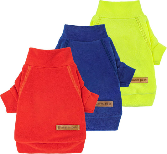 Fitwarm 3 Pack Classic Fleece Dog Sweater, Winter Clothes for Small Dogs Boy Girl, Turtleneck Dog Sweatshirt, Pet Apparel, Orange Red, Royal Blue, Neon Yellow, Medium