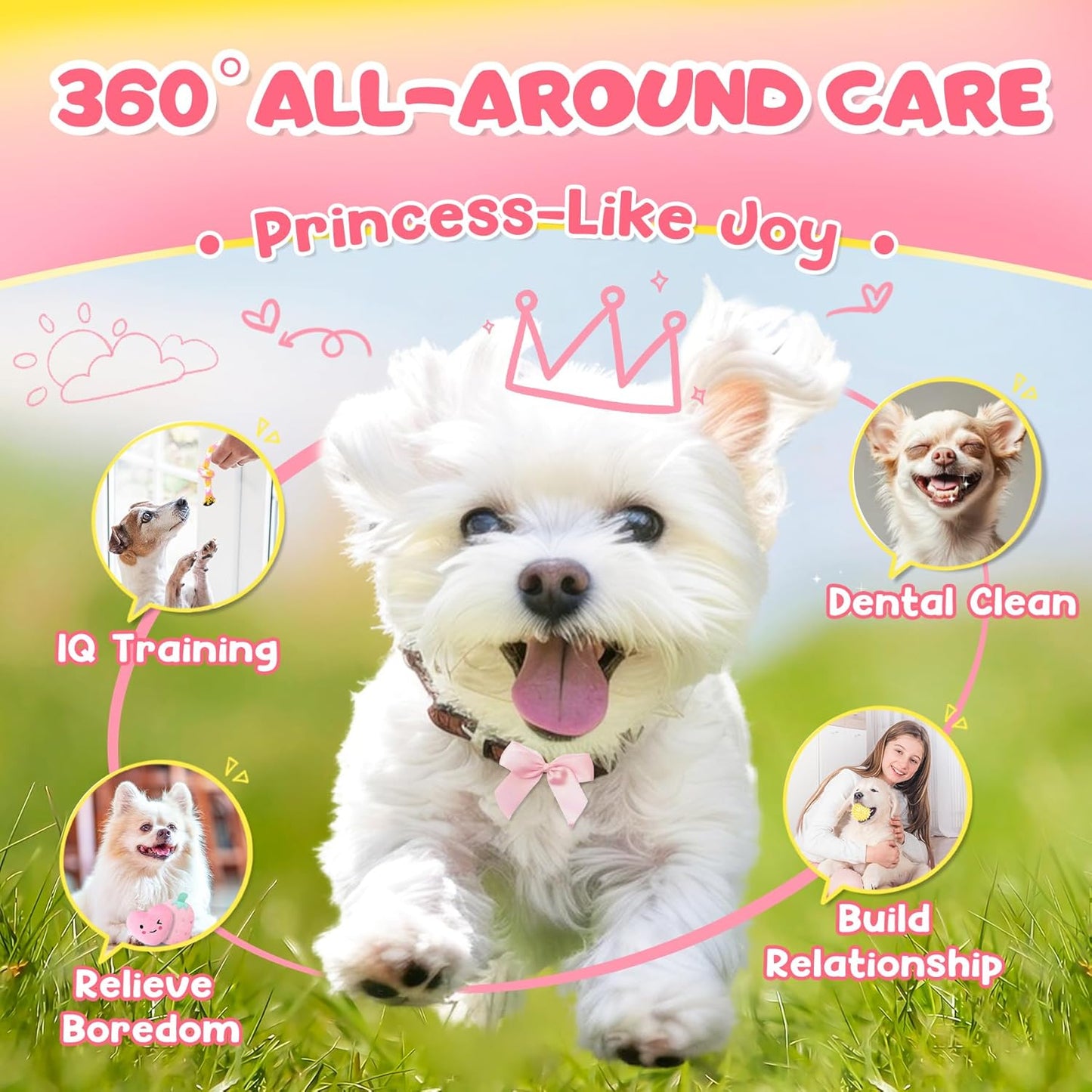 KIPRITII 25-Pack Pink Dreamy Dog Toy Set for Small Female Puppies - Includes Sweet Rope Toys, Chew Toys, Cute No-Stuffing Squeaky Dog Toy for Boredom and Teething