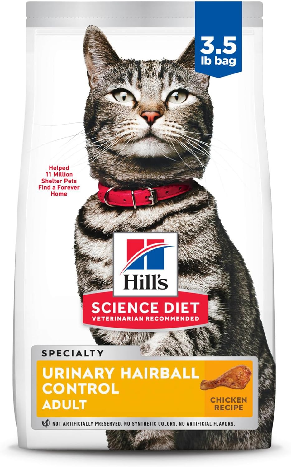 Hill's Science Diet Urinary Hariball Control, Adult 1-6, Urinary Track Health & Hairball Control Support, Dry Cat Food, Chicken Recipe, 3.5 lb Bag