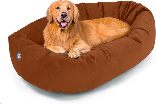 Majestic Pet 40 Inch Suede Shredded Memory Foam Mix Calming Large Dog Bed Washable 40 x 29 x 9 (Inch) - Cozy Soft Round Donut Dog Bed with Spine for Head Support - Pet Bed Rust