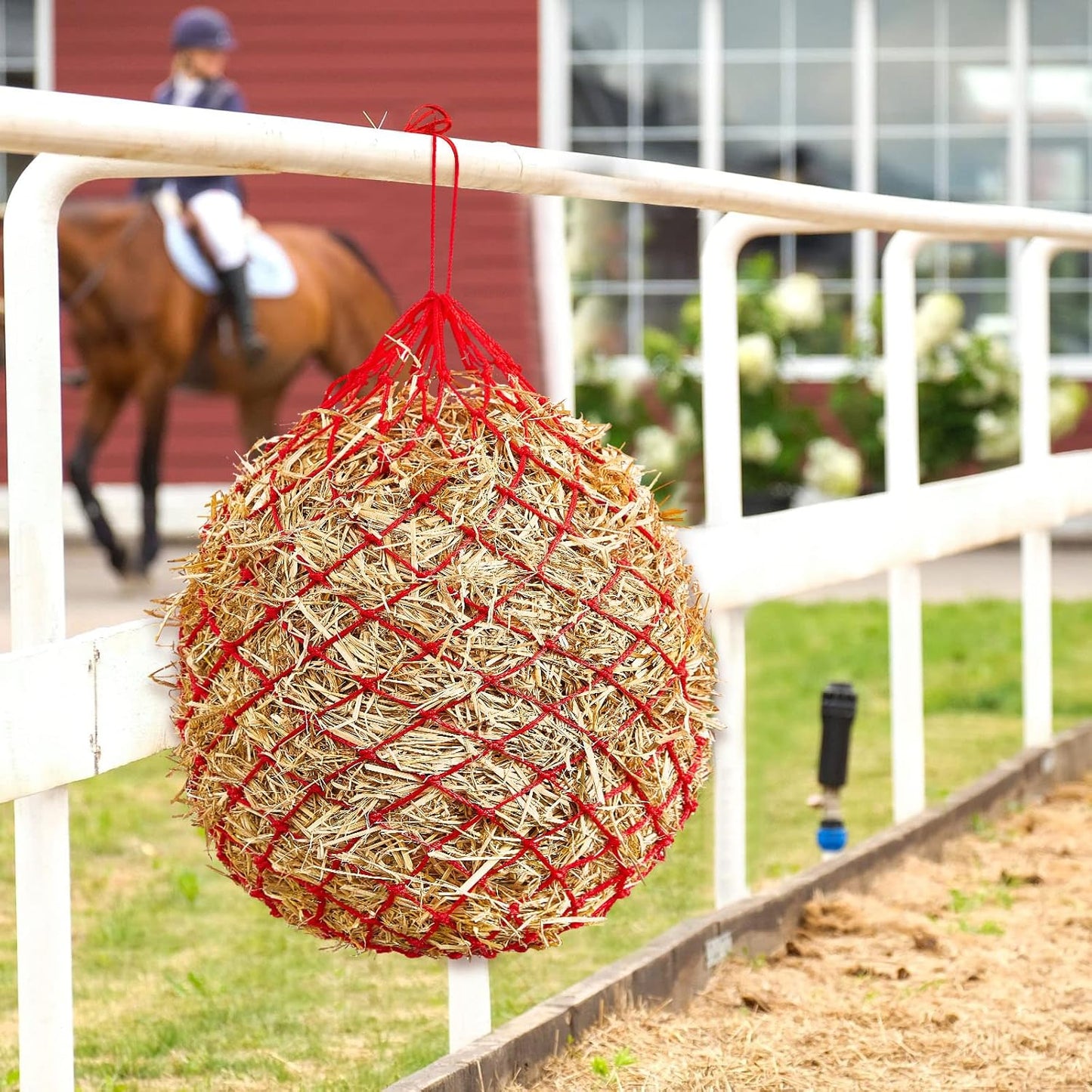 Fabbay 4 Pcs Slow Feed Hay Net Feeder Hay Bag for Horses Slow Feeder 40 Inch Length with 2 Inch Holes Hanging Horse Feed Net for Goat Cattle Equine Stalls Barn Supplies(Red)