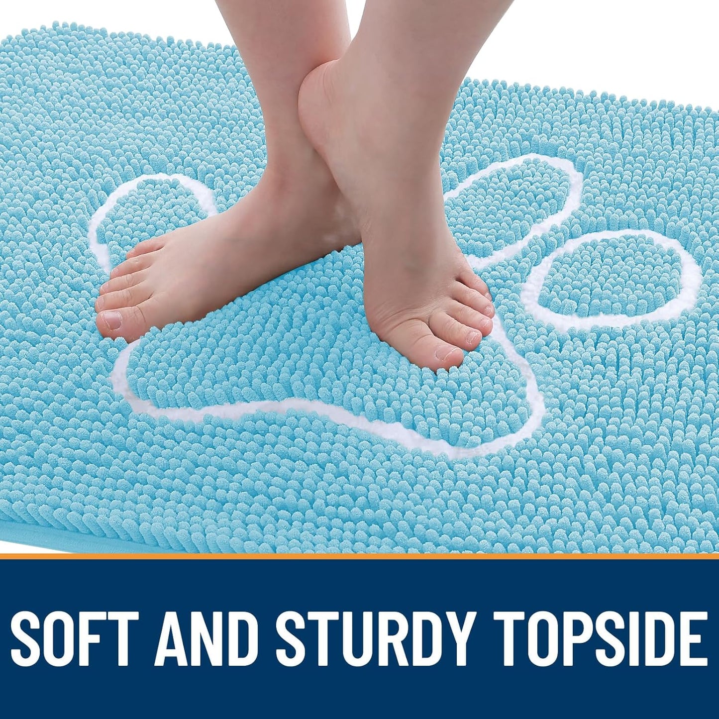 OLANLY Door Mat for Muddy Dog Paws 48x30, Ultra Absorbent Chenille Mud Doormat with Paw Print Design, Non-Slip Washable Doormat for Indoor Entryway, Quick-Dry Pet Bed Mats for Dirty Dogs, Blue