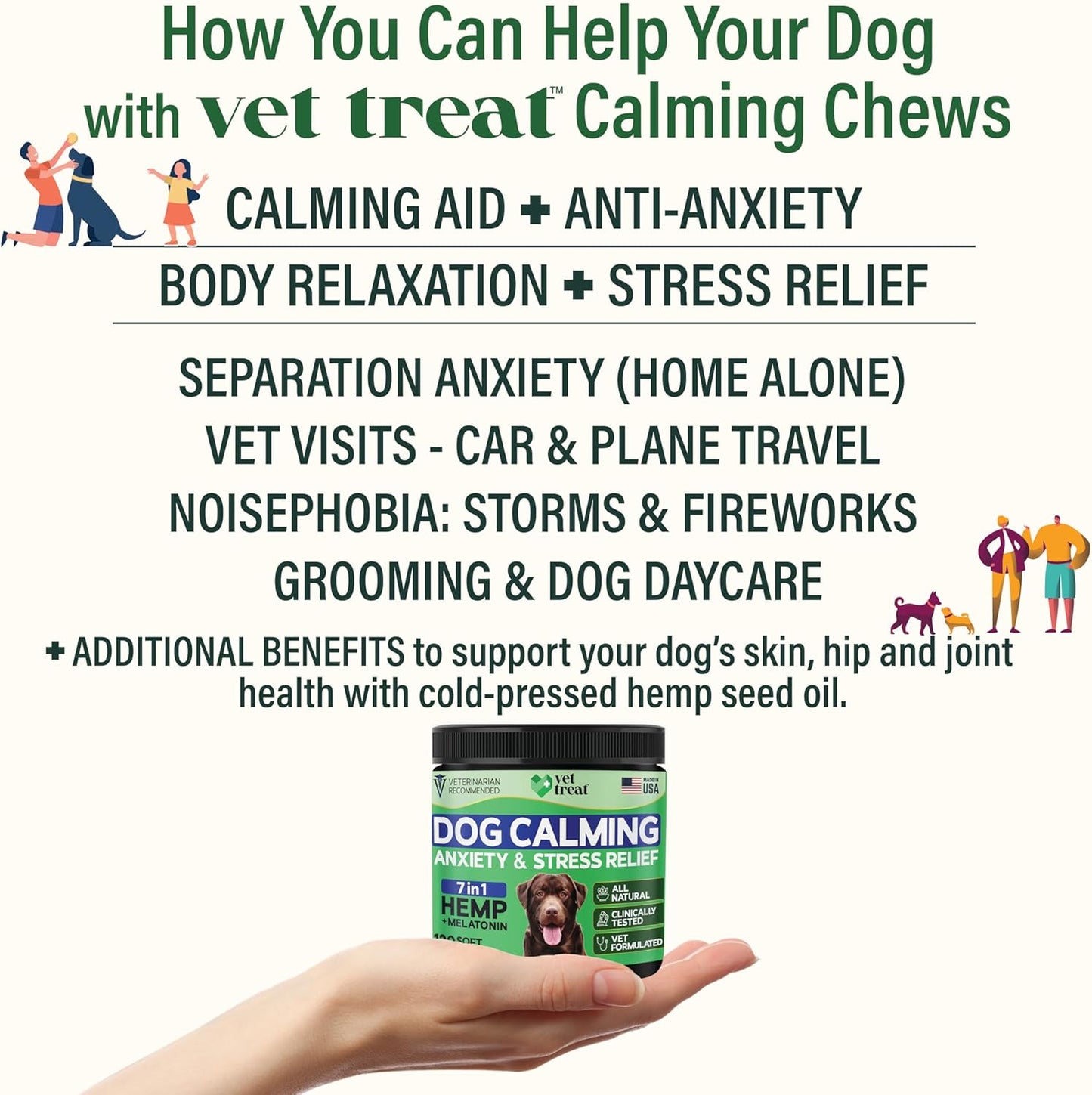 Hemp Calming Chews for Dogs - Dog Calming Chews - Anxiety Relief Treats with Melatonin - Advanced Stress Relief, Separation Aid, Barking, Thunder, Fireworks, Travel - Made in USA - 120 Soft Chews