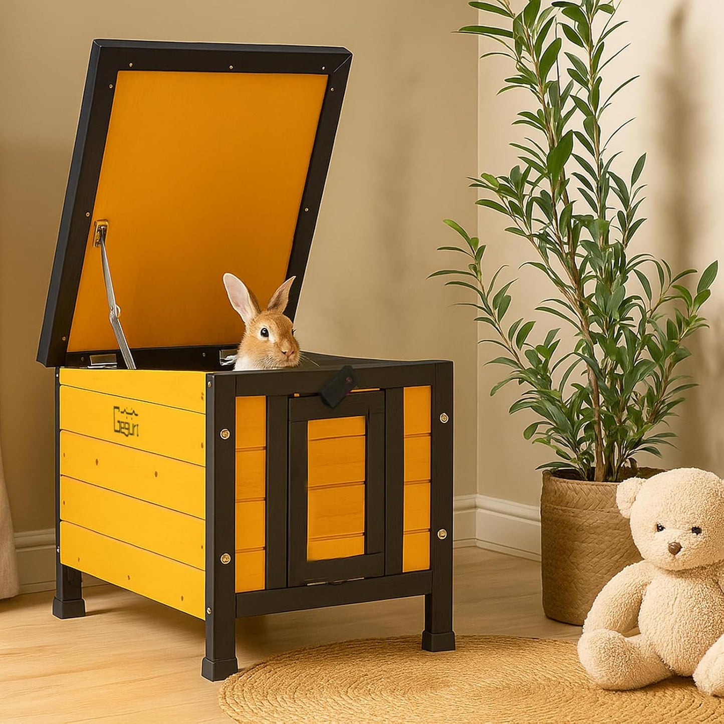 GEGURI Outdoor Cat House Weatherproof, Rabbit Hutch & Indoor Bunny Cage, Wooden Shelter for Feral Cats, Rabbits, Chickens & Small Animals