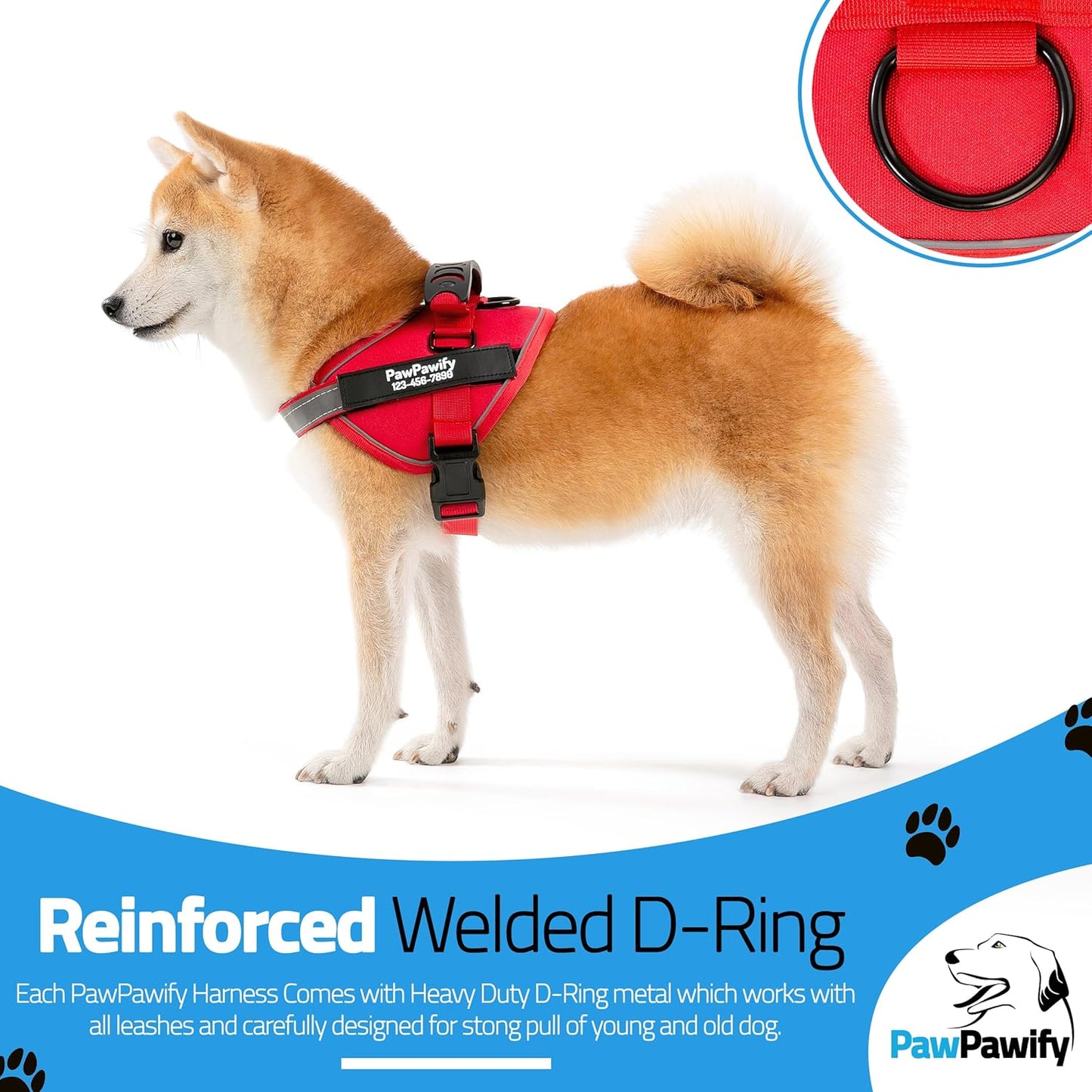 PawPawify Custom No Pull Dog Harness with Name and Phone Number, Heavy Duty Personalized Pet Vest to Prevent Tugging, Pulling, or Choking, Training and Walking (New Red, XXL (85-140 LBS))