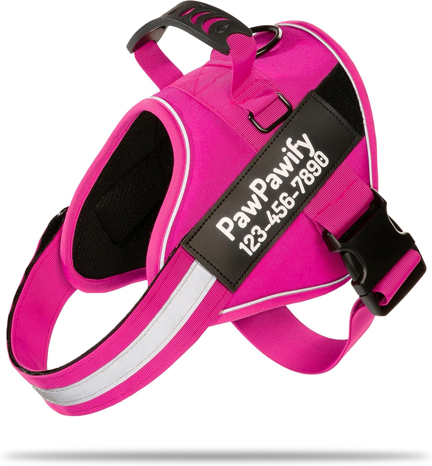 PawPawify Custom No Pull Dog Harness with Name and Phone Number, Heavy Duty Personalized Pet Vest to Prevent Tugging, Pulling, or Choking, Training and Walking (New Pink, XL (60-85 LBS))