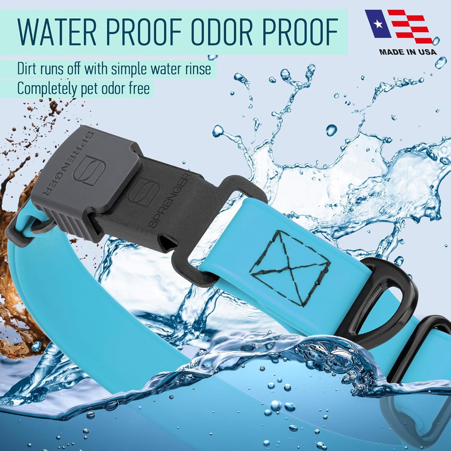 Dogline Biothane Waterproof Dog Collar with Herm Sprenger Black Stainless Steel Quick Release Buckle – Heavy Duty Tactical Durable Collar for Dogs – Comfortable and Safe Pet Collar W1 L15-25 SkyBlue