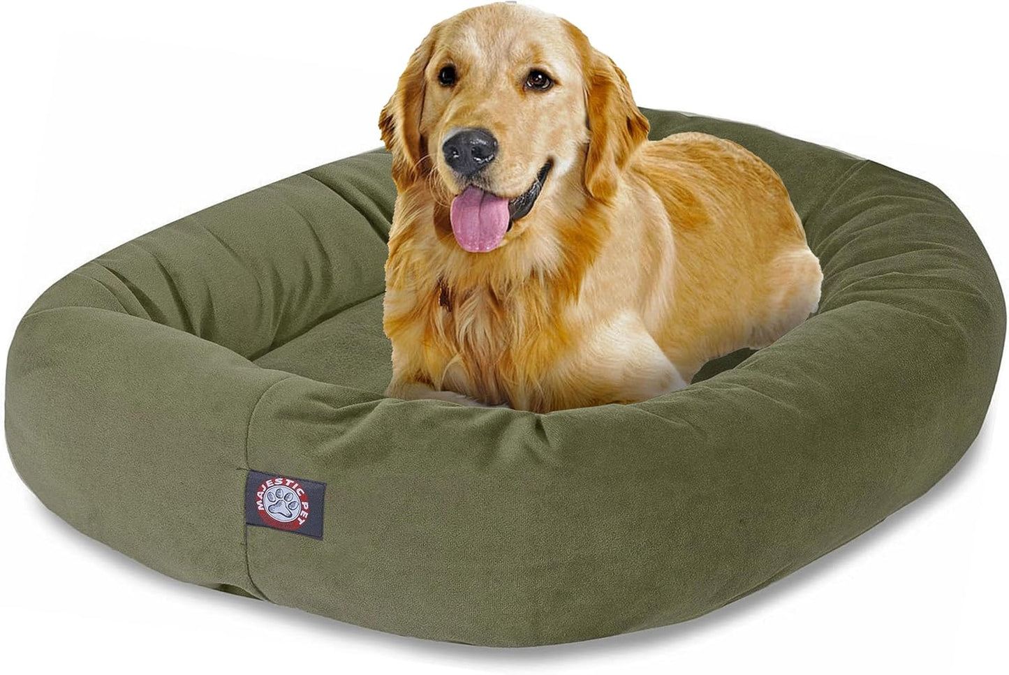 Majestic Pet 40 Inch Suede Calming Dog Bed Washable 40x29x9 (Inch) – Cozy Soft Round Donut Dog Bed with Spine Support for Dogs to Rest their Head - Round Pet Bed Large – Sage