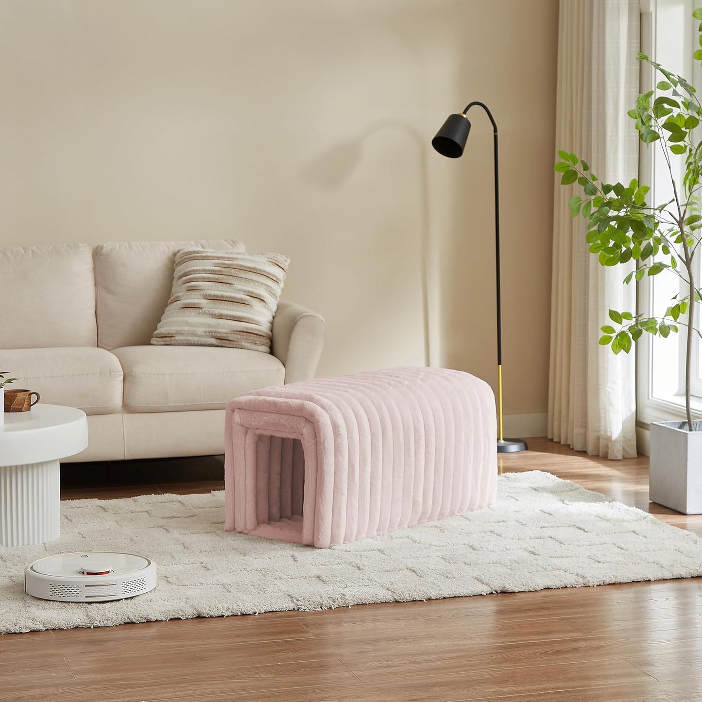 Storage Bench Pet Supplies Corduroy Bench Cat's nest to Hide for The Living Room, Entryway and Bedroom (Pink)