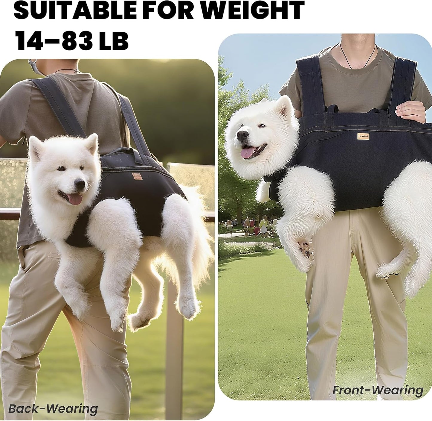 Dog Lift Harness Backpack Carrier for Large Dogs, Full Body Sling with Handle, Dog Harness for Joint Injuries, Arthritis, Ideal for Stairs, Elderly Dogs (Black S/M-Large 14-20 LBS)