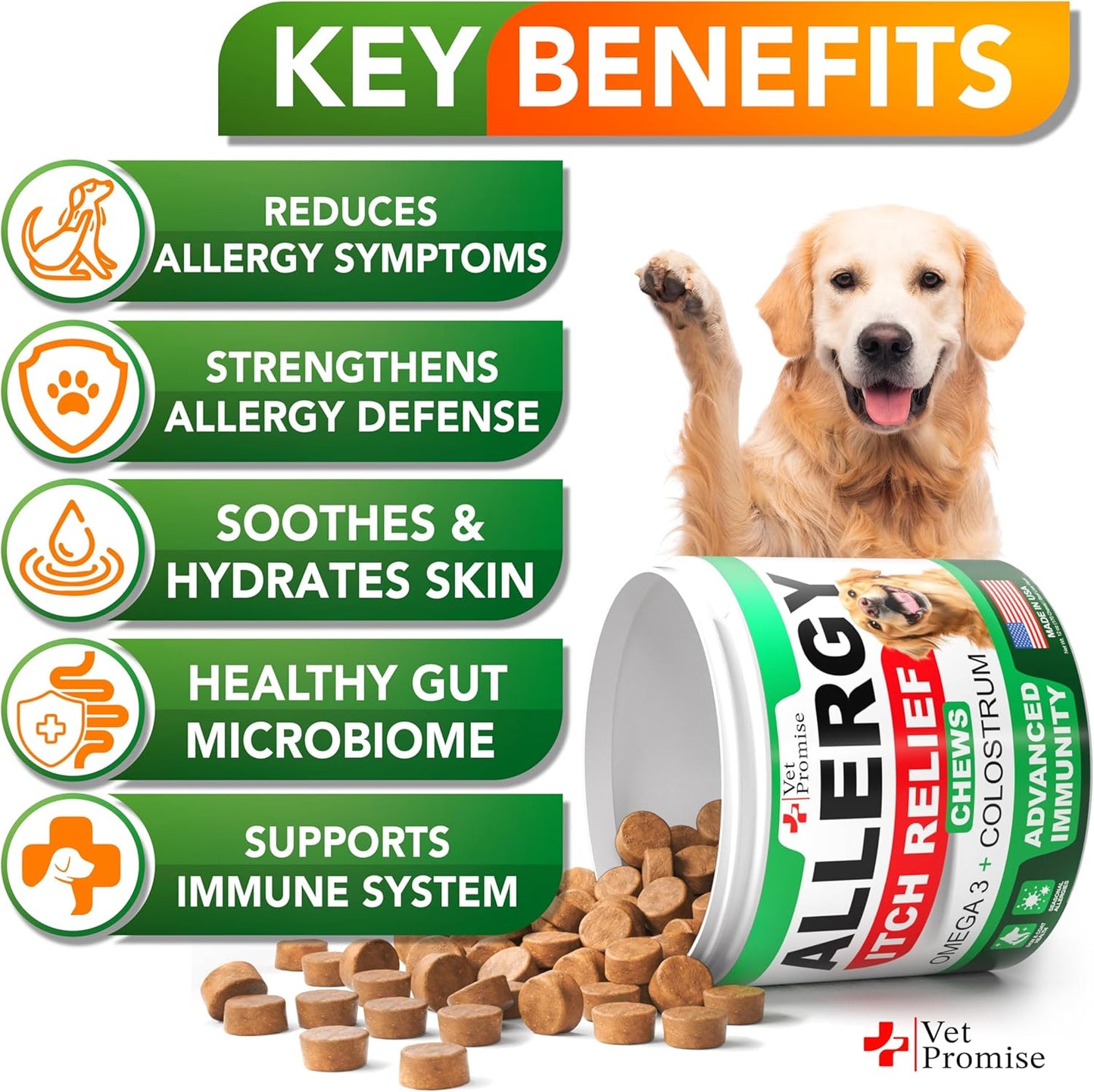Dog Allergy Relief Chews - 170 Dog Allergy Chews - Itch Relief for Dogs - Anti Itch for Dogs - Dry & Itchy Skin - Allergies & Immune Support Supplement, Omega 3 Fish Oil, Colostrum - Made in USA