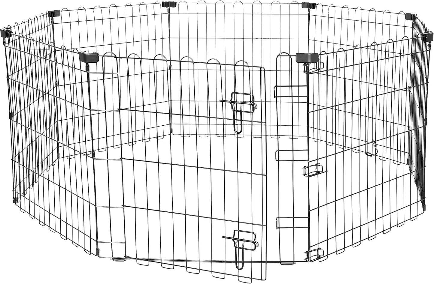 Amazon Basics Foldable Octagonal Metal Exercise Puppy / Dog Playpen - Indoor/Outdoor, Single Door, Extra Small (8 Panels, 24 x 24), Easy to assemble and store, 24" - Puppy, Black