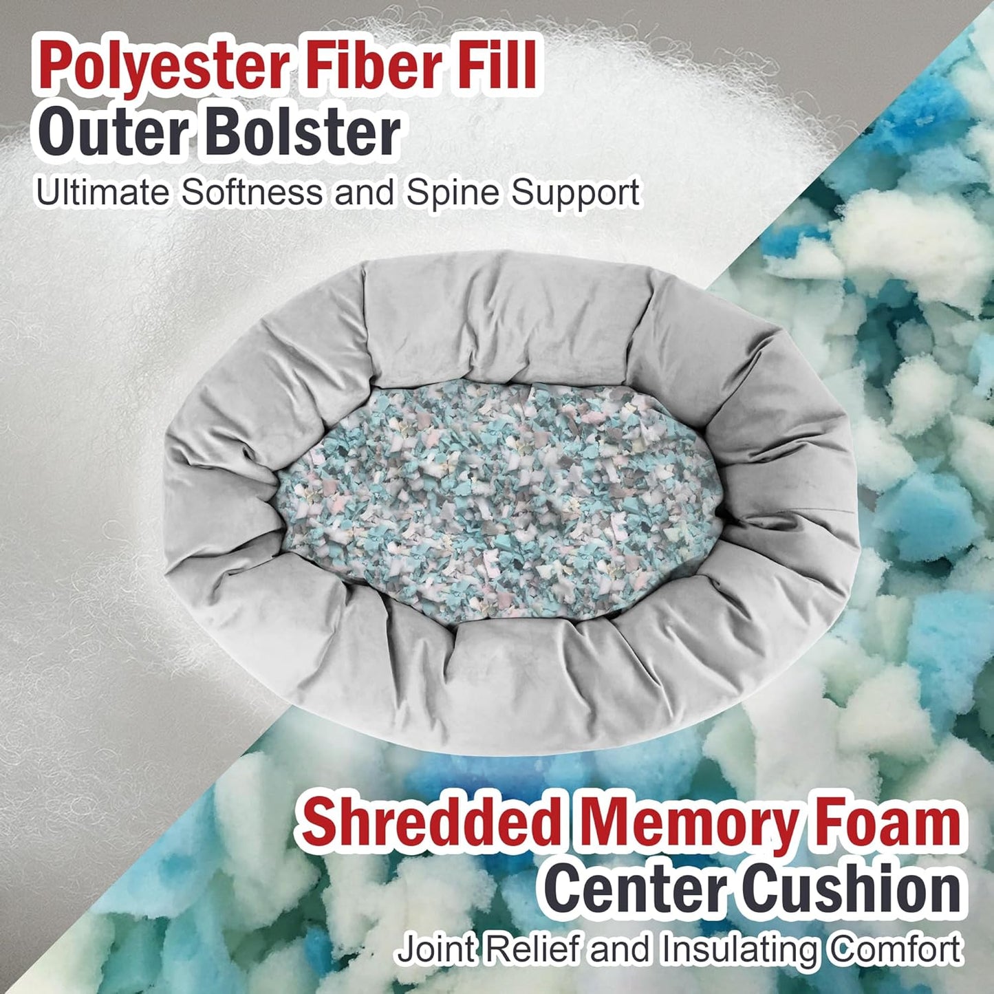 Majestic Pet Villa 24 Inch Shredded Memory Foam Dog Bed for Small Sized Dogs 24x19x7 Inch–Orthopedic Dog Bed - Durable Pet Bed - Washable Small Pet Bed with Head Support-Storm