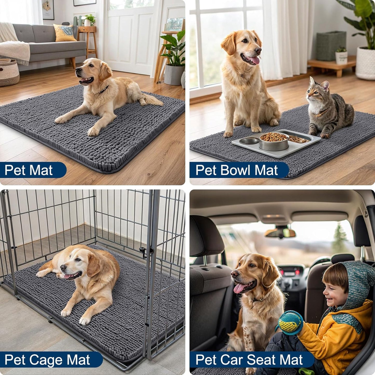 Smiry Dog Door Mat for Muddy Paws 70x24, Absorbs Moisture and Dirt Doormat, Non-Slip Washable Quick Dry Chenille Front Door Mat Indoor Entrance, Entryway Carpet for Inside Floor, Dark Grey