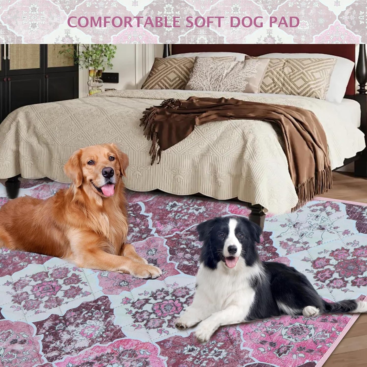 IEUUMLER Washable Pee Pads for Dogs, 2 Pack Reusable Pee Pads for Dogs Non-Slip Grip, Super Absorbent Waterproof Puppy Pads for Potty Training, Playpen, Crate, Whelping Box EU011 Pink, 36x36