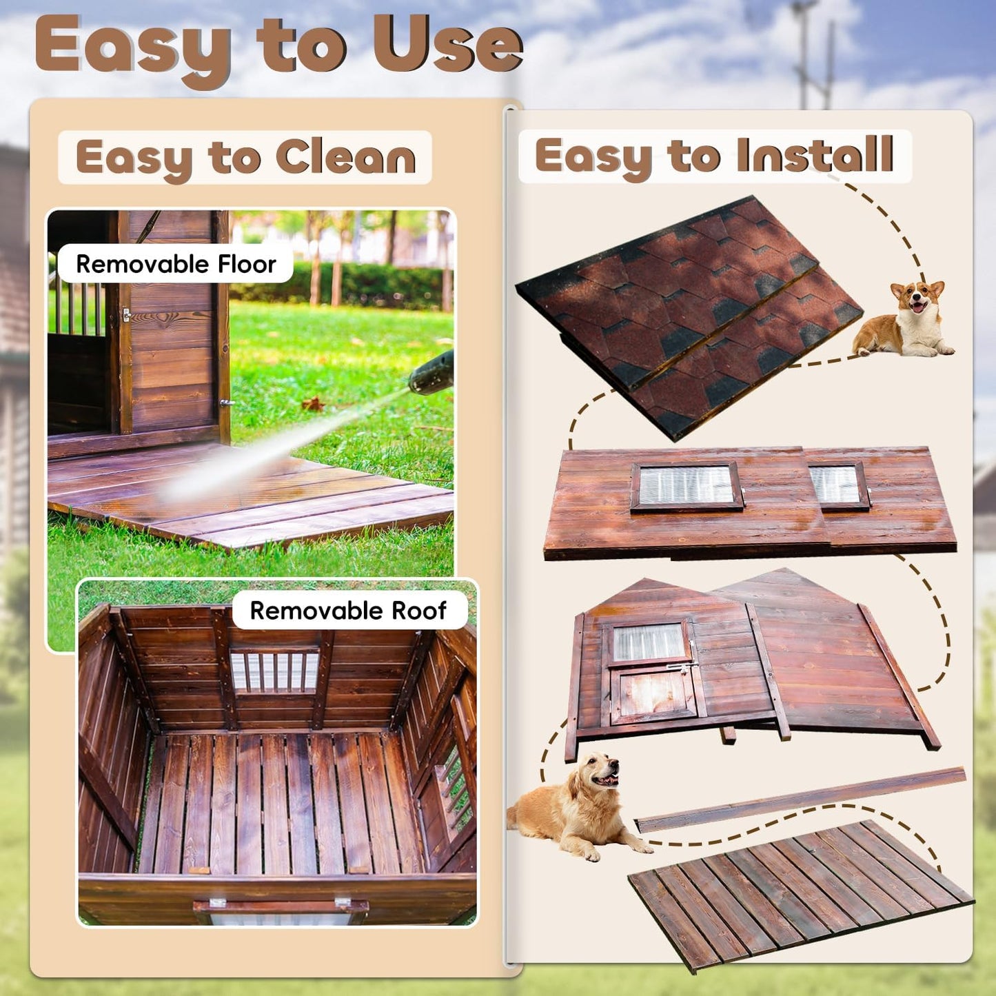 Dog House Outdoor for Large Breed Dogs,Waterproof Dog House Outdoor Outside with Weatherproof Finish,Door,Cozy Dog Kennel Indoor Large for All Seasons,4XL- 60.24"(D) X 47.24"(W) X 50.39 "(H)