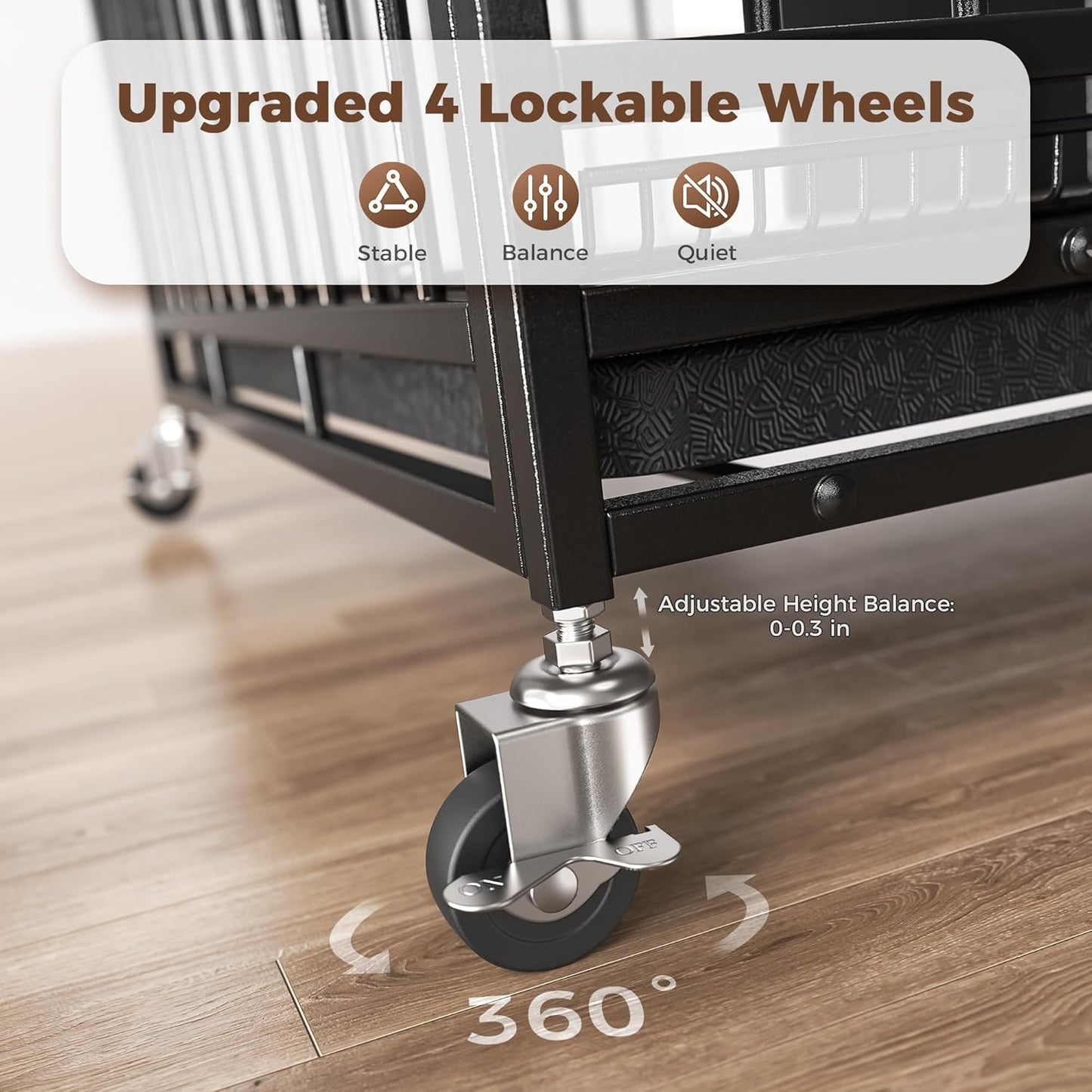 38" Heavy Duty Dog Crates for Small Dogs, Escape Proof, Upgraded 4 Lockable Wheels, Removable Door, Dog Kennel Indoor, Max Load 300Lbs, Easy to Clean, Medium Dog Crate for High Anxiety Dogs