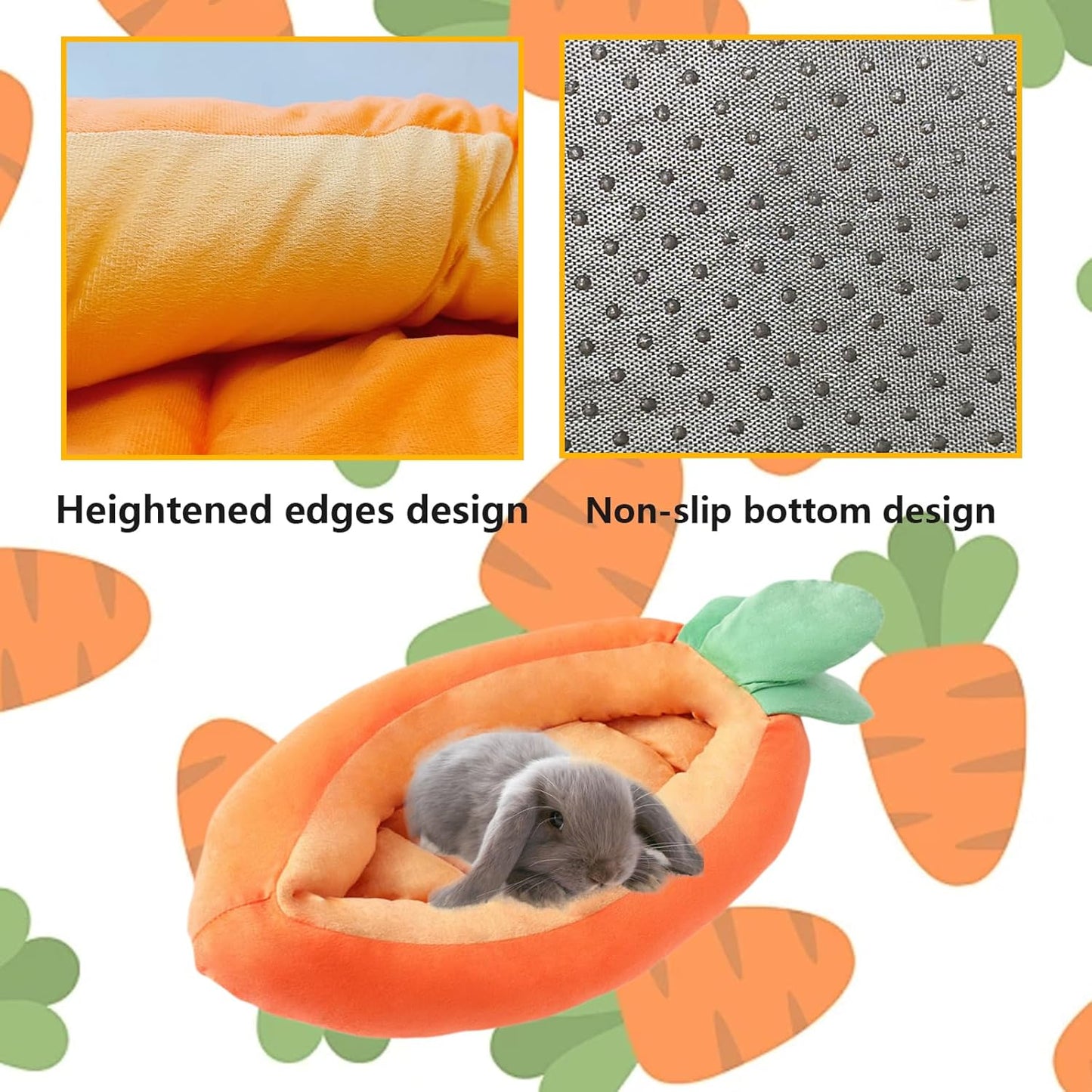 Bunny Bed, Rabbit Bed Carrot Shape, Soft & Machine Washable with Removable Cushion for Guinea Pig Chinchilla Squirrel Hedgehog and Other Small Animals (Carrot Shape)