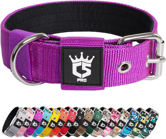 TSPRO Tactical Dog Collar 1.25 Inch Wide Thick Dog Collars with Heavy Duty Metal Buckle, Durable, Strong, Adjustable for Small Dogs (Purple S)