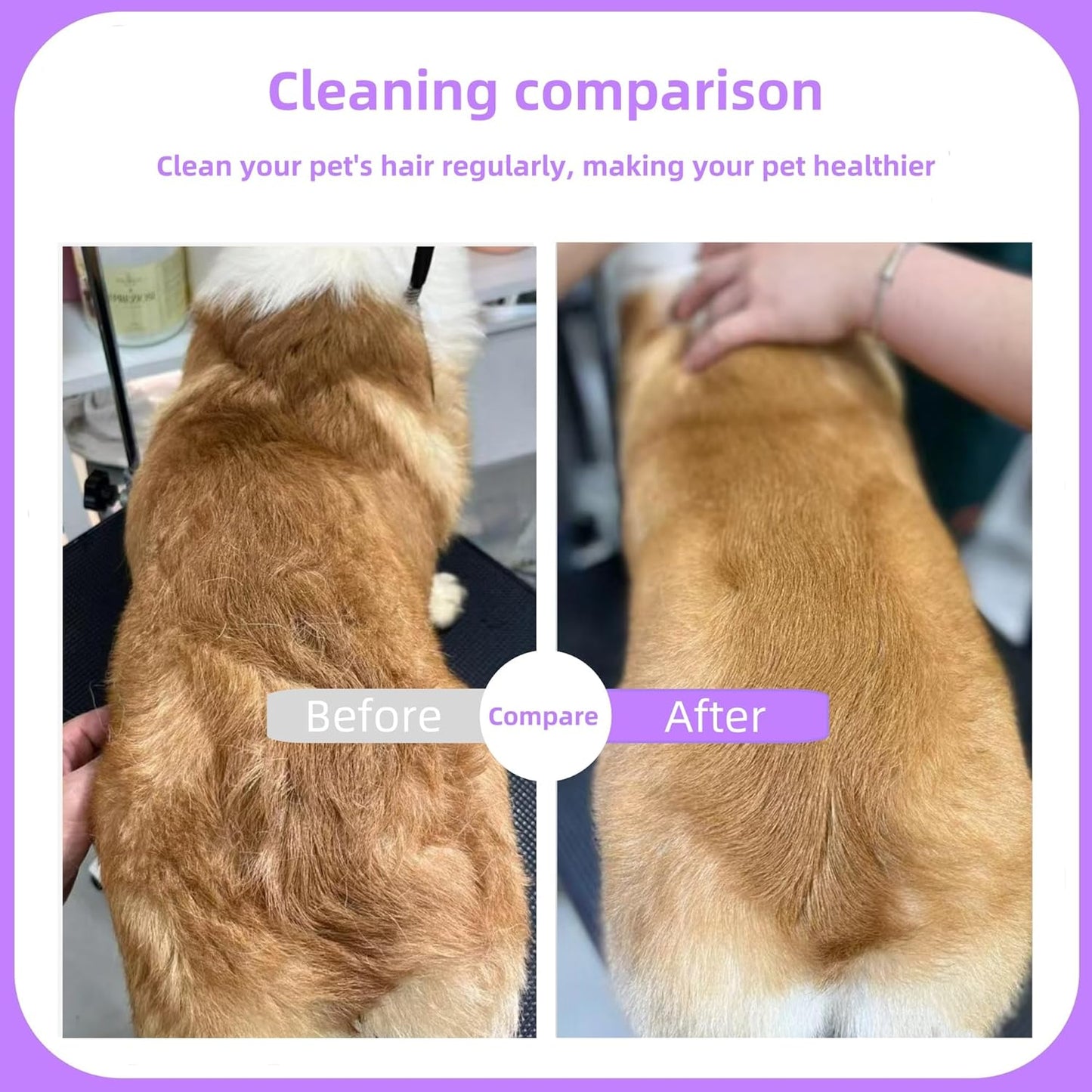 Pet Comb for Grooming Long Haired Cats & Dogs With Stainless Steel Metal Teeth for Shedding and Tangles, Non-slip & Anti-static rubber handle,Safe & Gentle Pet Grooming Comb