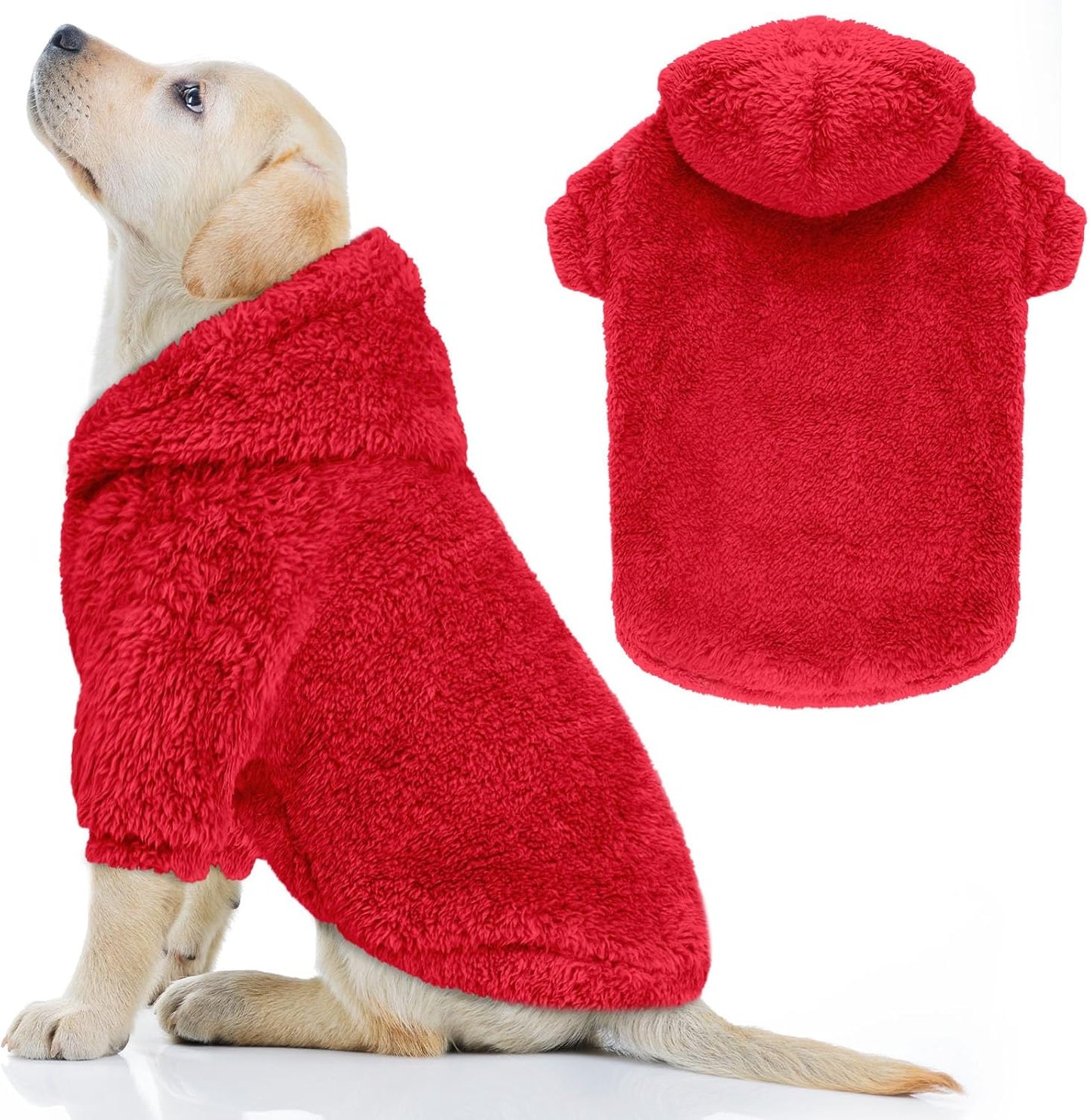 Fuzzy Dog Sweaters for Medium Dogs Dog Hoodie Soft Double-Sided Plush Fleece Pet Sweater Clothes Coats Pet Hoodie Sherpa Hooded Sweatshirt(Red-M)